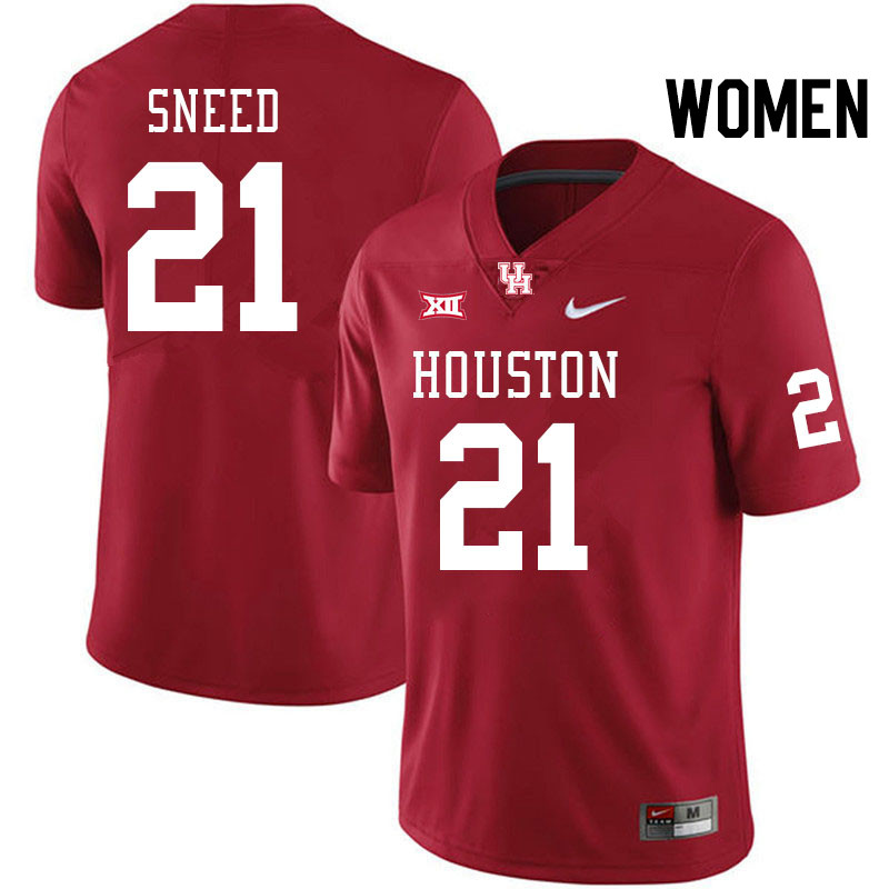 Women #21 Stacy Sneed Houston Cougars Big 12 XII College Football Jerseys Stitched-Red